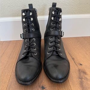 Via Spiga Soft Leather Lace-up black moto boots